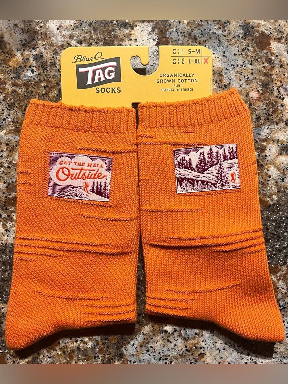 NWT Blue Q Tag Unisex Novelty Socks Breathable Cotton Blend Orange & Pink L / XL